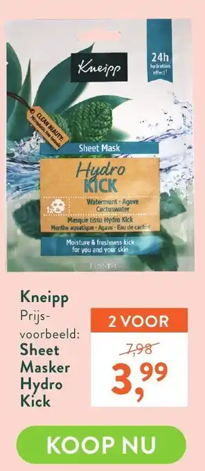 Holland & Barrett Kneipp sheet masker hydro kick aanbieding