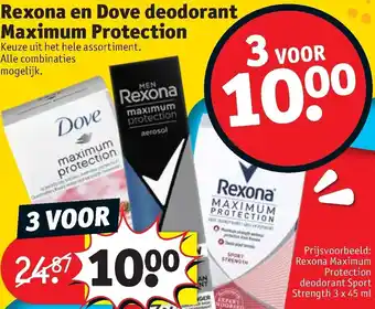 Kruidvat Rexona en dove deodorant maximum protection 45ml aanbieding