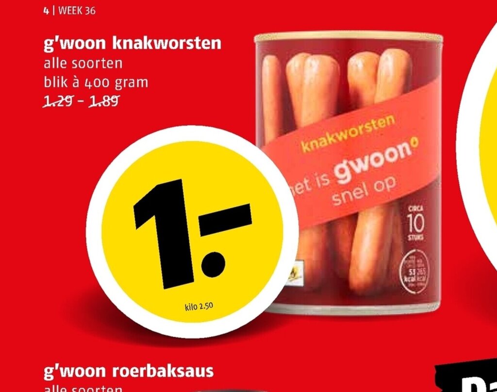 G'woon knakworsten alle soorten blik a 400 gram aanbieding bij Poiesz