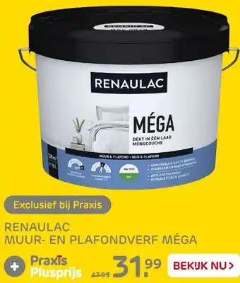 Praxis Renaulac Muur- en Plafondverf Mega 10L aanbieding