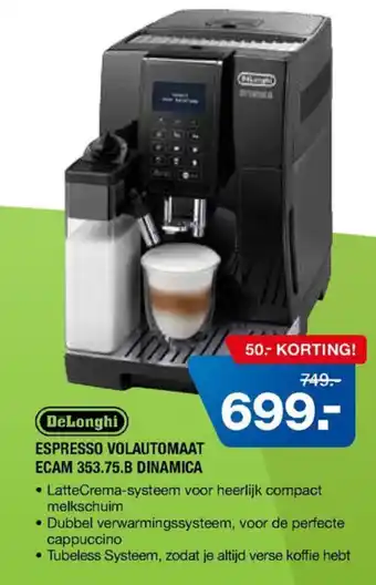 Electroworld Delonghi Espresso volautomaat ECAM 353.75.B dinamica aanbieding