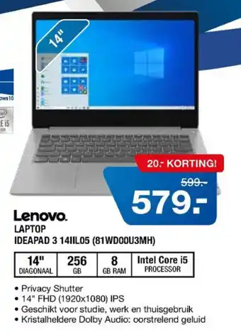 Electroworld LENOVO laptor Ideapad 3 14IIL05 (81WD00U3MH aanbieding