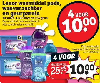 Kruidvat Lenor wasmiddel pods, wasverzachter en geurparels 1.035 liter aanbieding