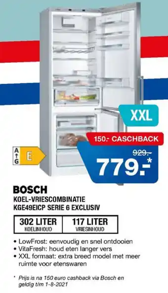 Electroworld Bosch Koel-/Vriescombinatie | KGE49EICP EXCLUSIV serie 6 aanbieding