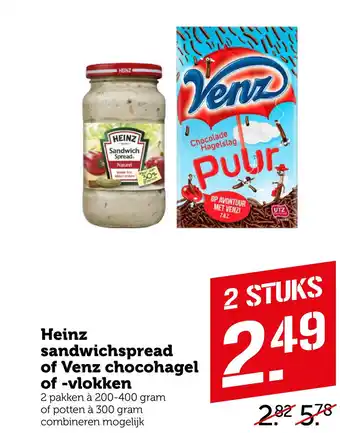 Coop Heinz sandwichspread of Venz chocohagel aanbieding