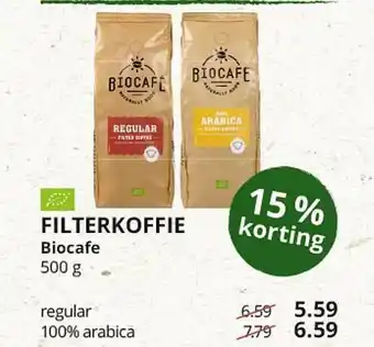 Natuurwinkel Filterkoffie Biocafe 500g 15% Korting aanbieding