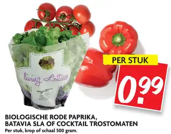 Dekamarkt Biologische Rode Paprika, Batavia Sla Of Cocktail Trostomaten aanbieding