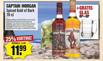 Dirck 3 Captain Morgan Spiced Gold Of Dark Rum 70 Cl 25% Korting aanbieding