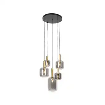 Lampenlicht.nl Hanglamp zwart met goud met smoke glas 5-lichts - zuzanna aanbieding