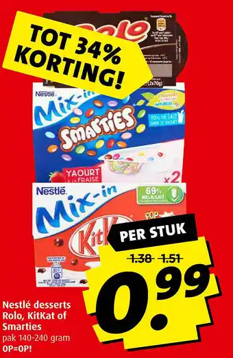 Boni Nestlé desserts Rolo, Kitkat of Smarties aanbieding