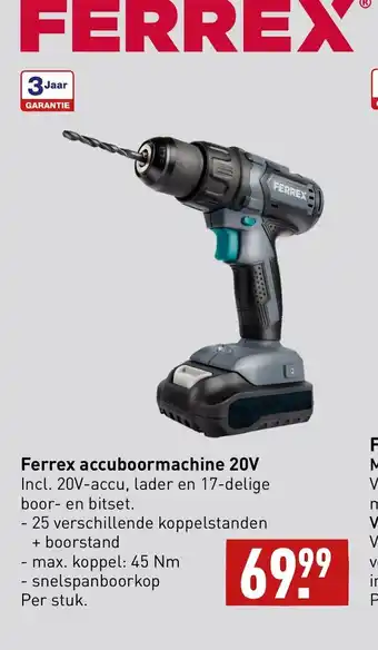 ALDI Ferrex accuboormachine 20V per stuk aanbieding