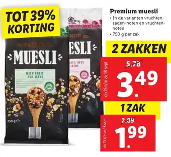 Lidl Premium muesli 750g aanbieding