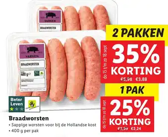 Lidl Braadworsten 400g aanbieding