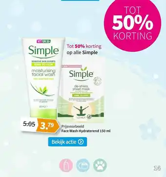 Plein.nl Simple Face Wash Hydraterend 150 ML Tot 50% Korting aanbieding