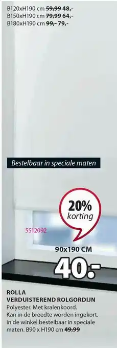 Jysk Rolla Verduisterend Rolgordijn 20% Korting aanbieding