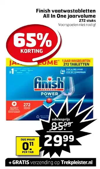 Trekpleister Finish vaatwastabletten All In One jaarvolume 272 stuks aanbieding