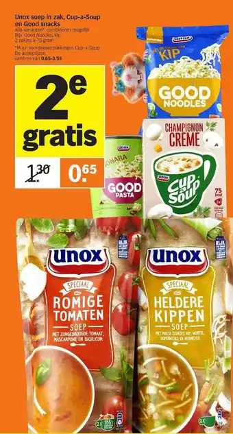 Albert Heijn Unox Soep In Zak, Cup-a-Soup En Good Snacks aanbieding