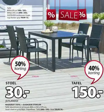 Jysk Jutlandia Maderup Tafel + Gudhjem Stoelen 40% - 50% Korting aanbieding