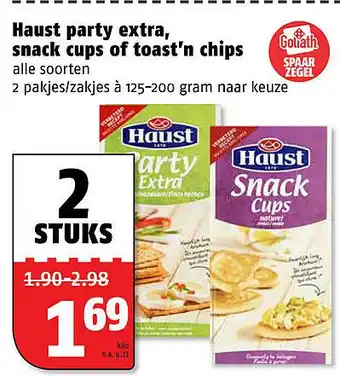 Poiesz Haust party extra, snack cups of toast'n chips aanbieding