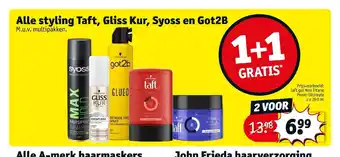 Kruidvat Alle styling Taft, Gliss Kur, Syoss en Got2B aanbieding