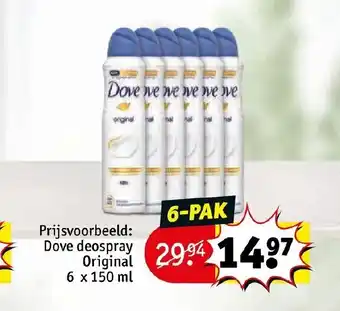 Kruidvat Dove deospray Original 6 x 150 ml aanbieding