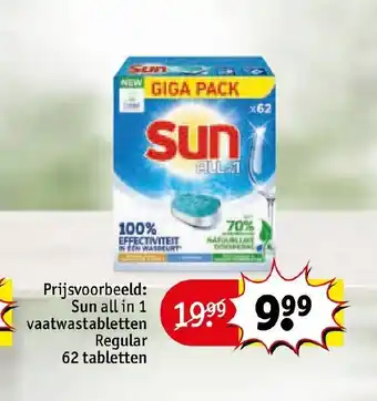 Kruidvat Sun all in 1 vaatwastabletten Regular 62 tabletten aanbieding