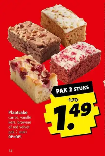 Boni Plaatcake carrot, vanille kers, brownie of red velvet aanbieding