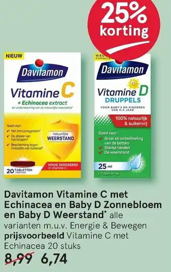 Etos Davitamon Vitamine C met Echinacea en Baby D Zonnebloem en Baby D Weerstand aanbieding