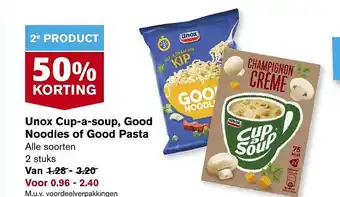 Hoogvliet Unox cup-a-soup, good noodles of good pasta 50% korting aanbieding