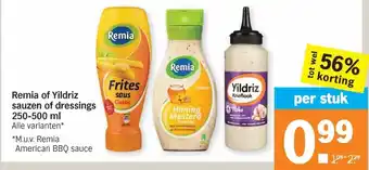 Albert Heijn Remia of Yildriz sauzen of dressings 250-500ml aanbieding