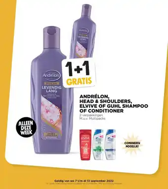 Jumbo Andrélon, head & shoulders, elvive of guhl shampoo of conditioner 1+1 gratis aanbieding