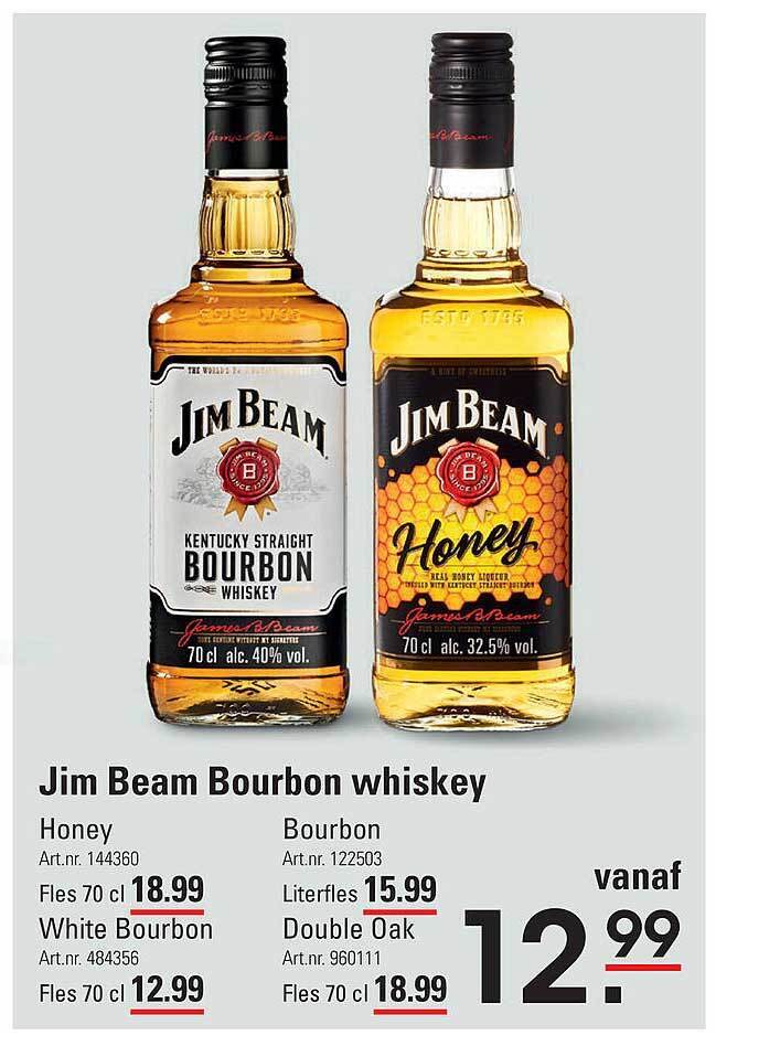 Jim beam bourbon whiskey honey, white bourbon, bourbon of double oak aanbieding bij Sligro