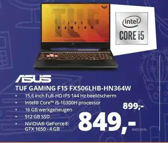 Paradigit Asus tuf gaming f15 fx506lhb-hn364w laptop aanbieding