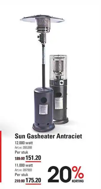 Sligro Sun gasheater antraciet 20% korting aanbieding