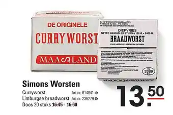 Sligro Simons worsten curryworst of limburgse braadworst aanbieding