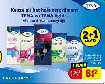 Kruidvat Tena discreet verband normal 2+1 gratis aanbieding