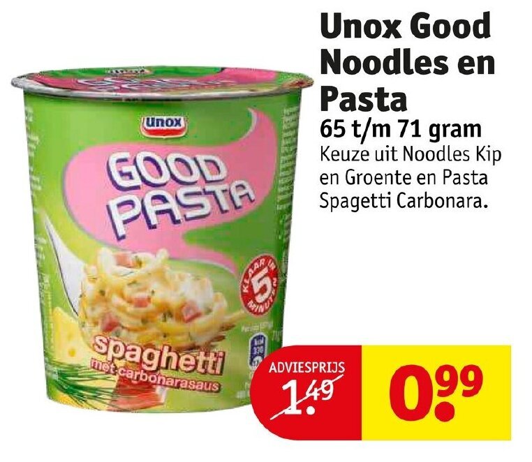 Unox good noodles en pasta 65 t/m 71 gram aanbieding bij Kruidvat
