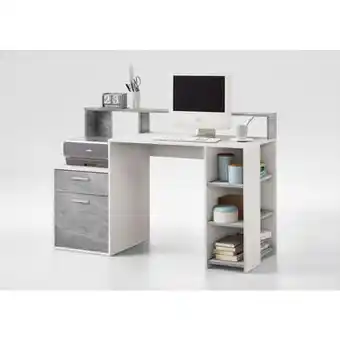 Leen Bakker Bureau bolton - wit/beton - 91.6x138.5x53.5 cm aanbieding