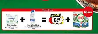 Kruidvat Always cotton protection + head & shoulders shampoo clasasic aanbieding