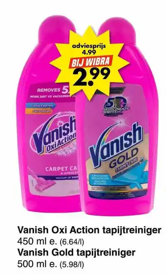 Wibra Vanish oxi action tapijtreiniger of vanish gold tapijtreiniger aanbieding