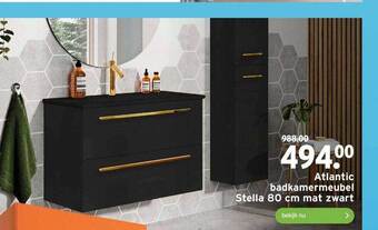 GAMMA Atlantic badkamermeubel stella 80 cm mat zwart aanbieding