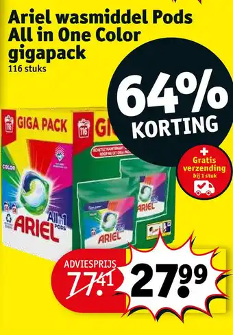 Kruidvat Ariel wasmiddel pods all in one color gigapack aanbieding