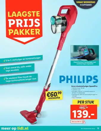 Lidl Philips accu-steelstofzuiger speed pro aanbieding