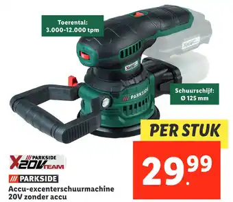 Lidl Parkside accu-excenterschuurmachine 20v zonder accu aanbieding