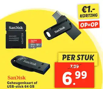 Lidl Sandisk geheugenkaart of usb-stick 64 gb aanbieding