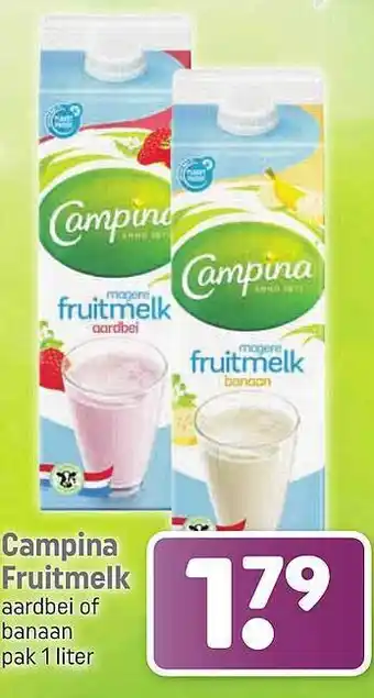 Dagwinkel Campina fruitmelk aardbei of banaan aanbieding