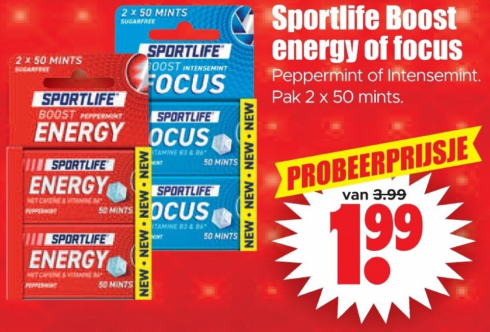 Sportlife boost energy of focus 2 x 50mints aanbieding bij Dirk