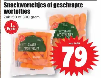 Dirk Snackworteltjes of geschrapte worteltjes 150g aanbieding