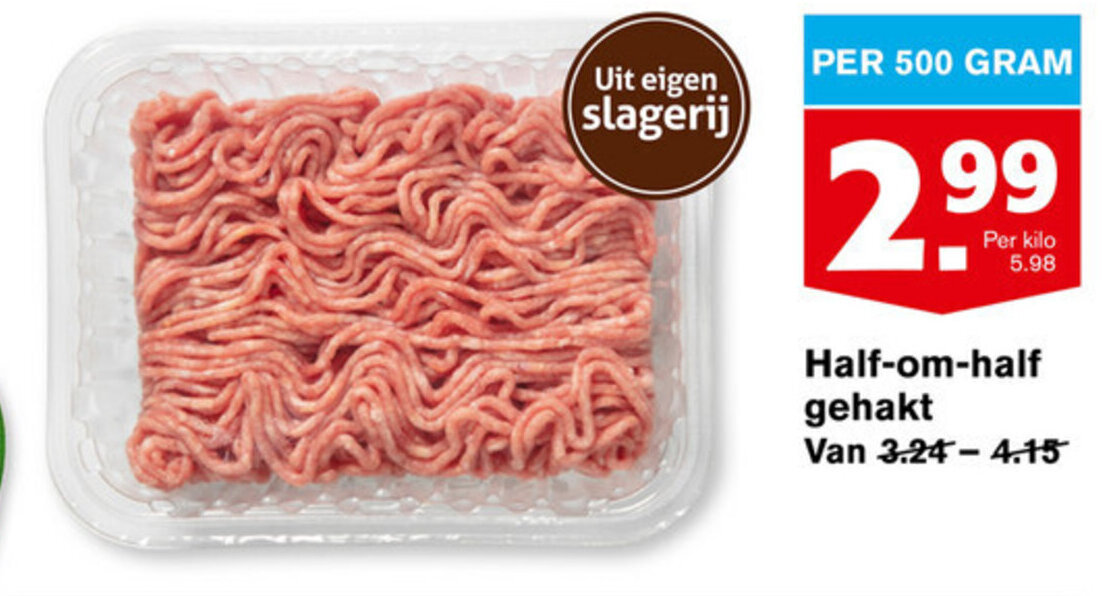 Halfomhalf gehakt 500 gram aanbieding bij Hoogvliet