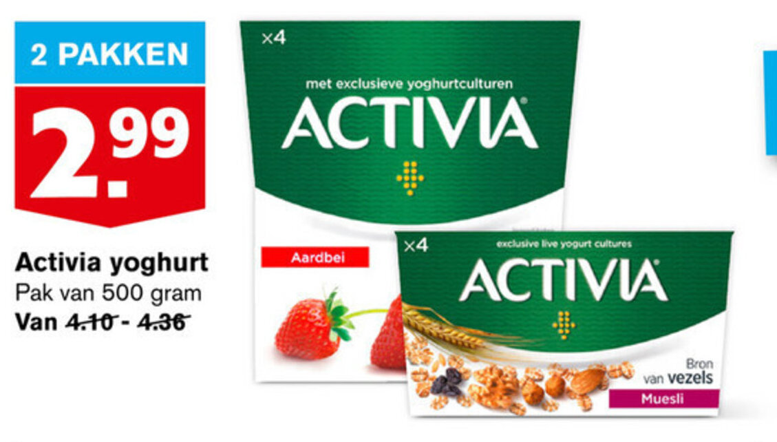 Activia yoghurt 500g aanbieding bij Hoogvliet